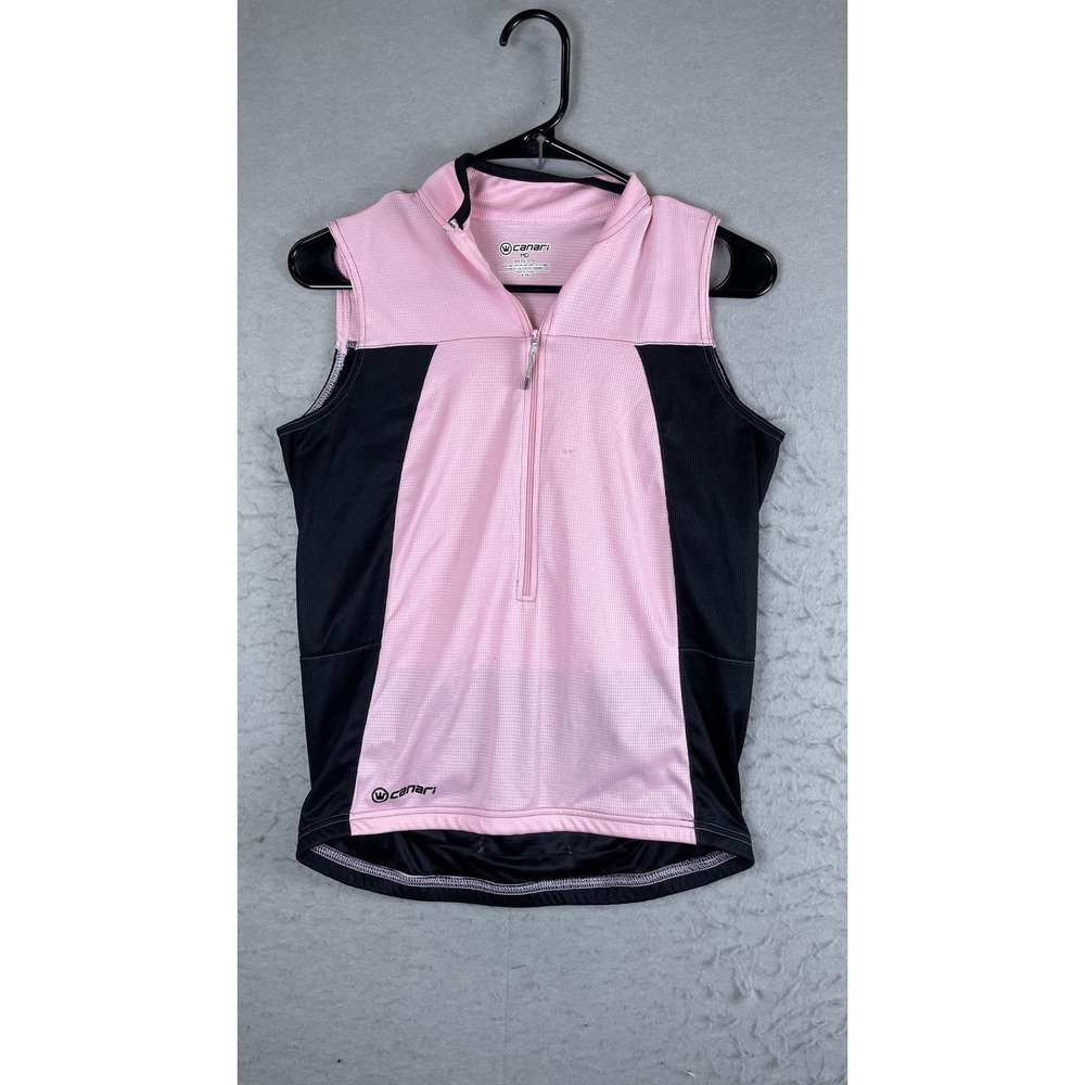 Canari Cycling Jersey Tank Womens Medium Pink Black‎ 1/4 Zip Sleeveless Bike Top